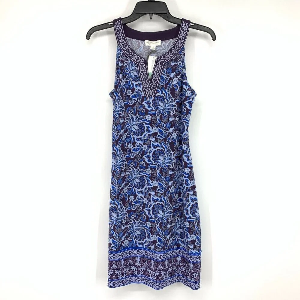 Magnolia Grace Dress Alhambra Embroidered Trim Knit Blue Floral NWT